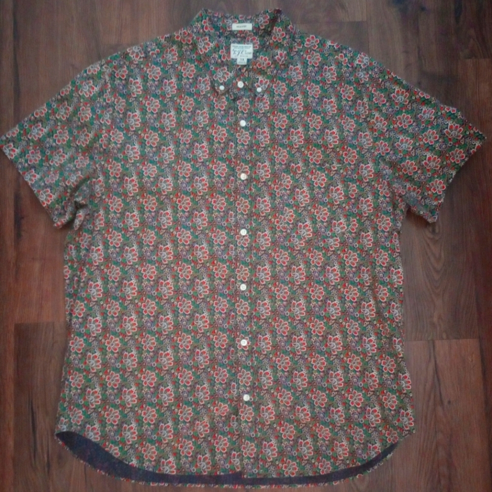 J. Crew Secret Wash Mens Classic Short Sleeve Organic Cotton Floral Shirt, XL - Picture 3 of 12